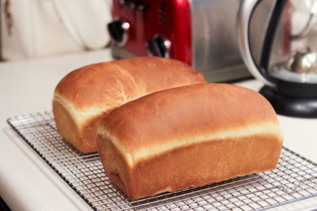 bread cooling on a rack.