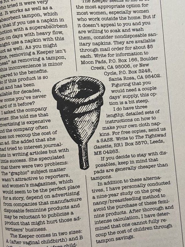 article about menstrual cups.