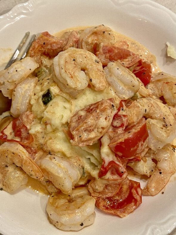 shrimp on mashed potatoes.